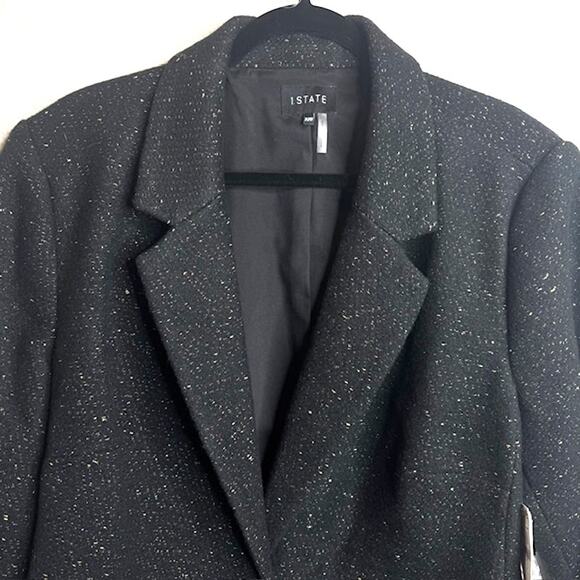 Womens Elevated Basic Cropped Tweed Blazer Sz 22W Black Gold Flecks Jacket - Picture 5 of 16